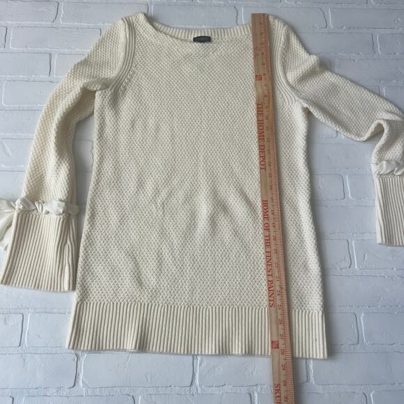 Talbots Women's Cream White Soft Sweater BowTie Cuff Scoop Neck - sz M - Picture 4 of 6